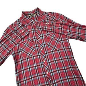 Vintage Salt Valley Western Shirt Men M Red Pearl Snap Plaid Cowboy Workwear